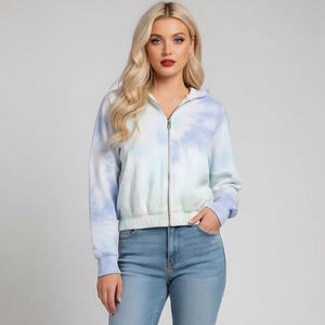 Aeropostale Medium Tie Dye Crop Hoodie Blue Green Yellow